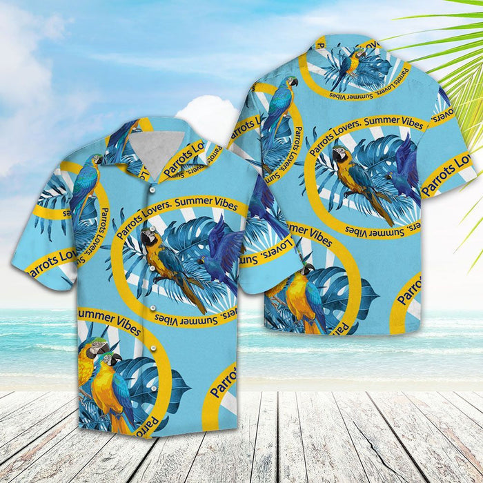 Blue Monstera Leaves With Parrot Hawaiian Shirt, Hawaiian For Gift