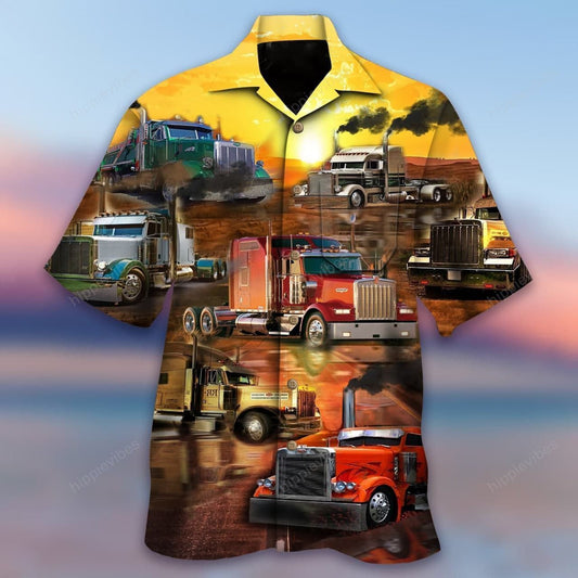 Sunset Lovers Real Men Drive Trucks Design Hawaiian Shirt, Hawaiian Shirt Gift, Christmas Gift