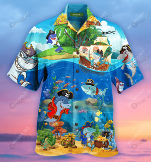 Amazing Pirate Sharks Unisex Hawaiian Shirt, Hawaiian Shirt Gift, Christmas Gift