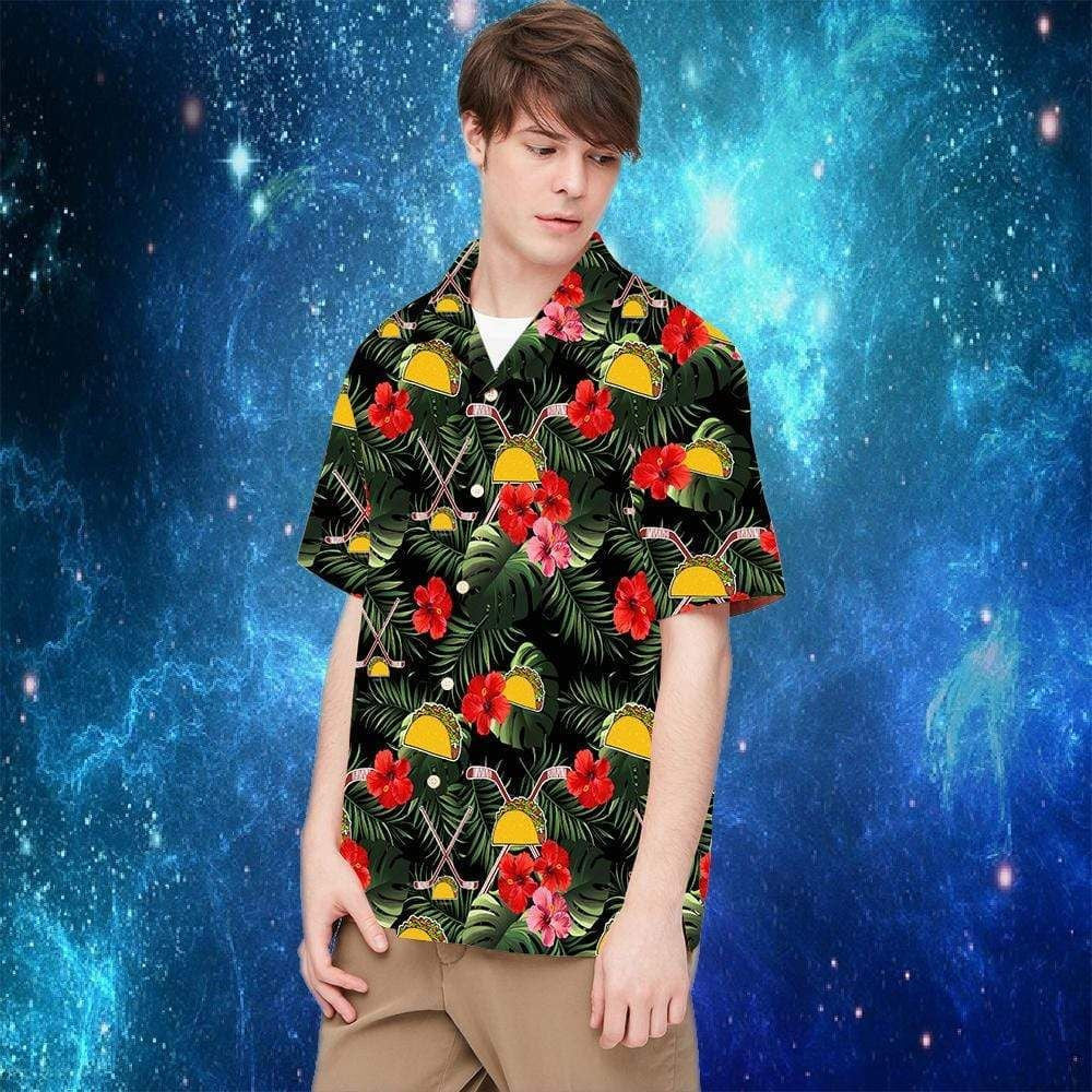 Hockey And Tacos Red Hibiscus Fantastic Hawaiian Shirt, Hawaiian For Gift