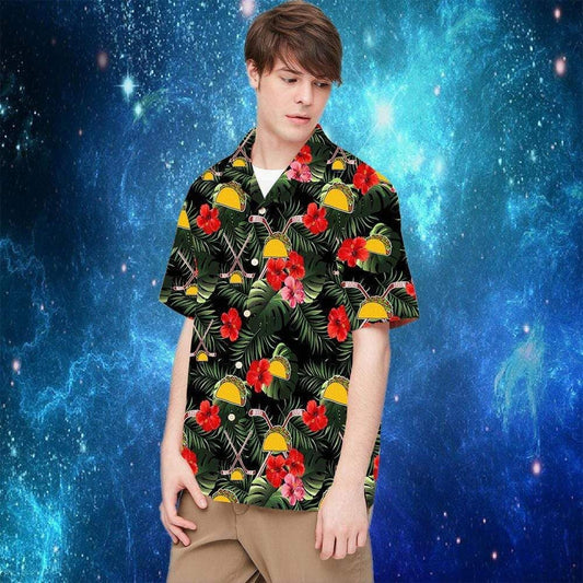 Hockey And Tacos Red Hibiscus Fantastic Hawaiian Shirt, Hawaiian For Gift
