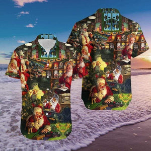 Santa Claus Playing Toy Train On Christmas Hawaiian Shirt, Hawaiian Shirt Gift, Christmas Gift