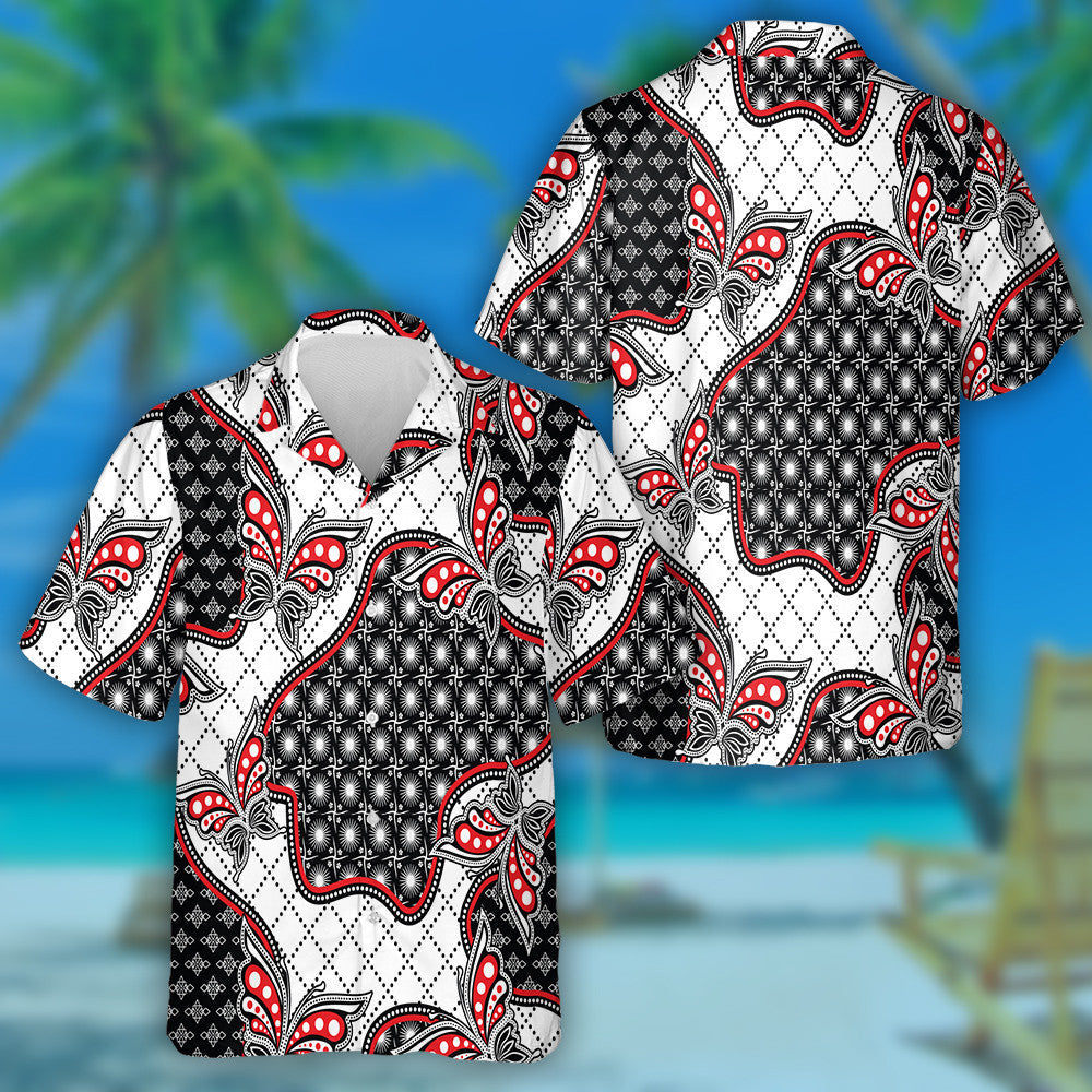 Theme Indonesian Batik Motif Floral And Butterfly Hawaiian Shirt, Hawaiian Shirt Gift, Christmas Gift