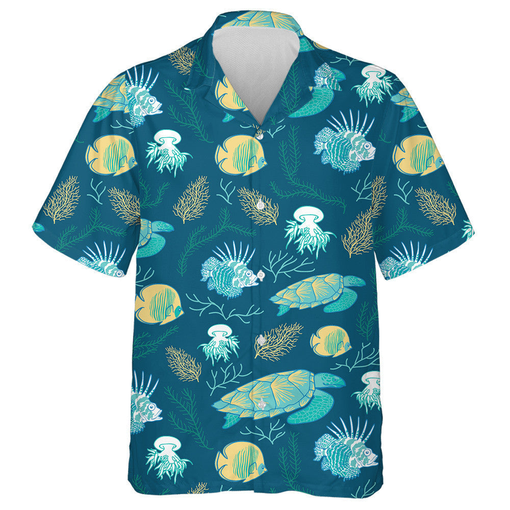 Fire Fish Turtle Jellyfish And Corals Hawaiian Shirt,Hawaiian Shirt Gift, Christmas Gift