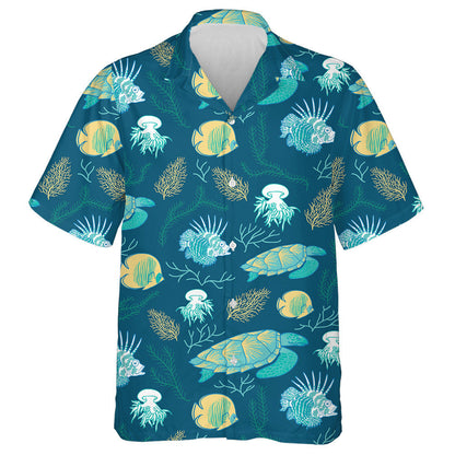 Fire Fish Turtle Jellyfish And Corals Hawaiian Shirt,Hawaiian Shirt Gift, Christmas Gift