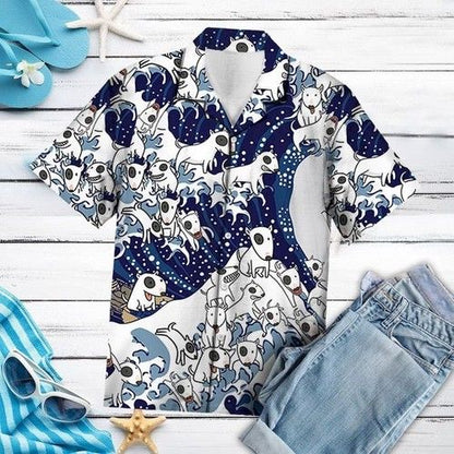 Bull Terrier Waves Hawaiian Shirt Summer,Hawaiian Shirt Gift, Christmas Gift