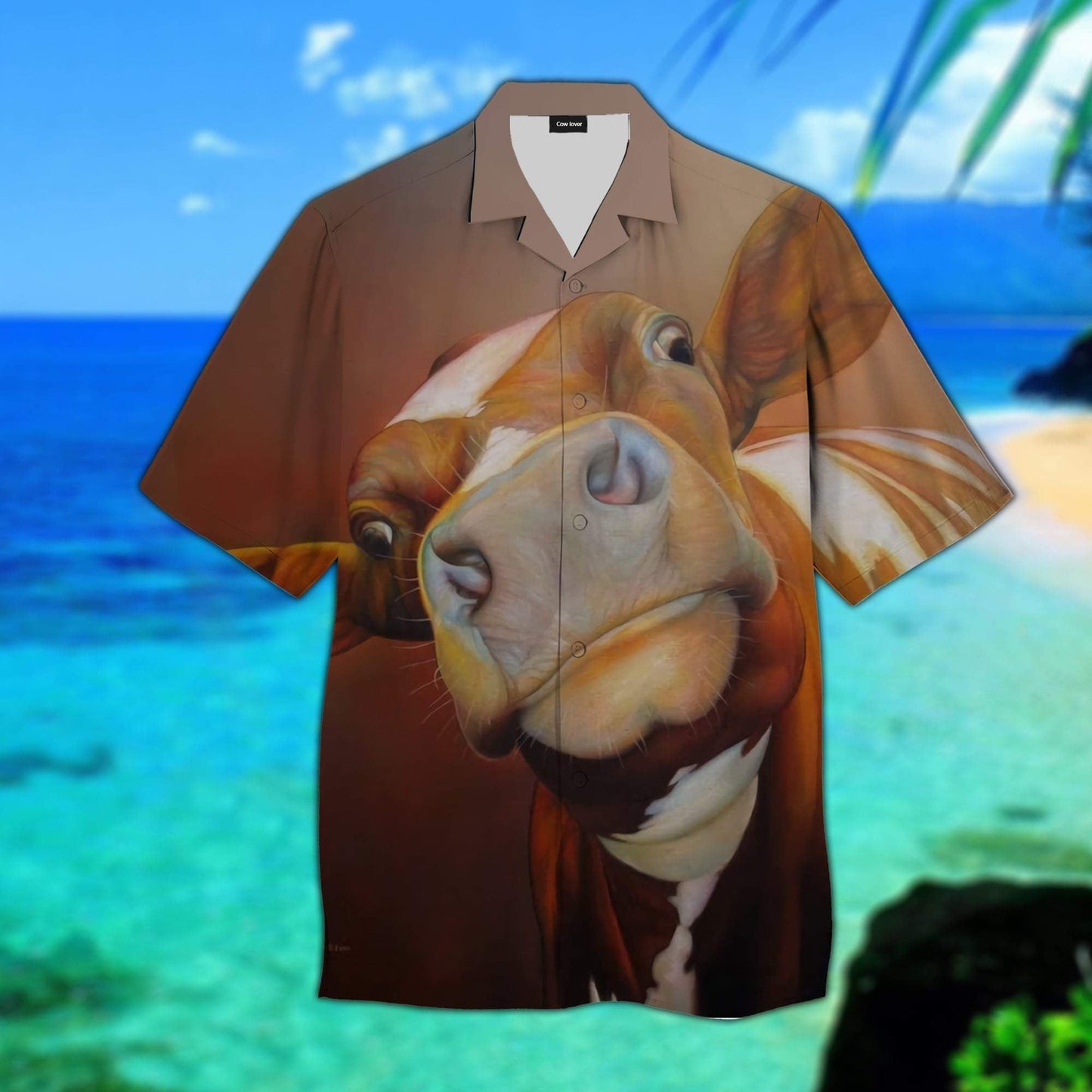 Brown Cow Face Pretty Ornamental Hawaiian Shirt, Hawaiian For Gift