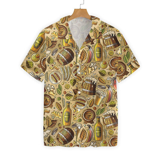 Beer Fest Seamless On Beige Skin Pattern Hawaiian Shirt, Hawaiian Shirt Gift, Christmas Gift