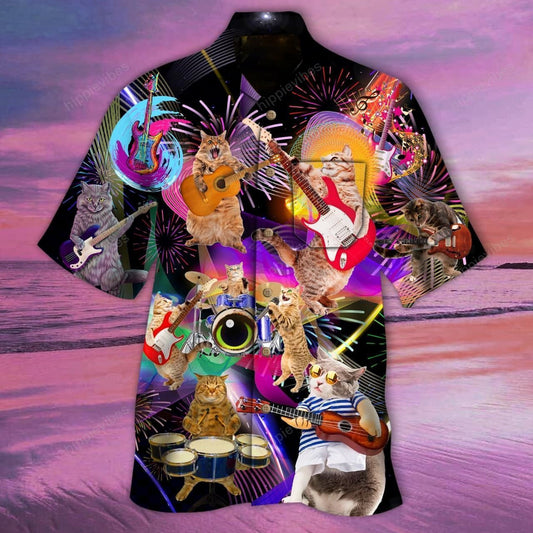 Rocker Cat Play Musical Instrumant Hawaiian Shirt,Hawaiian Shirt Gift, Christmas Gift