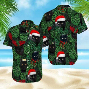 Amazing Christmas Black Cat In Santa Hat Hawaiian Shirt,Hawaiian Shirt Gift,Christmas Gift