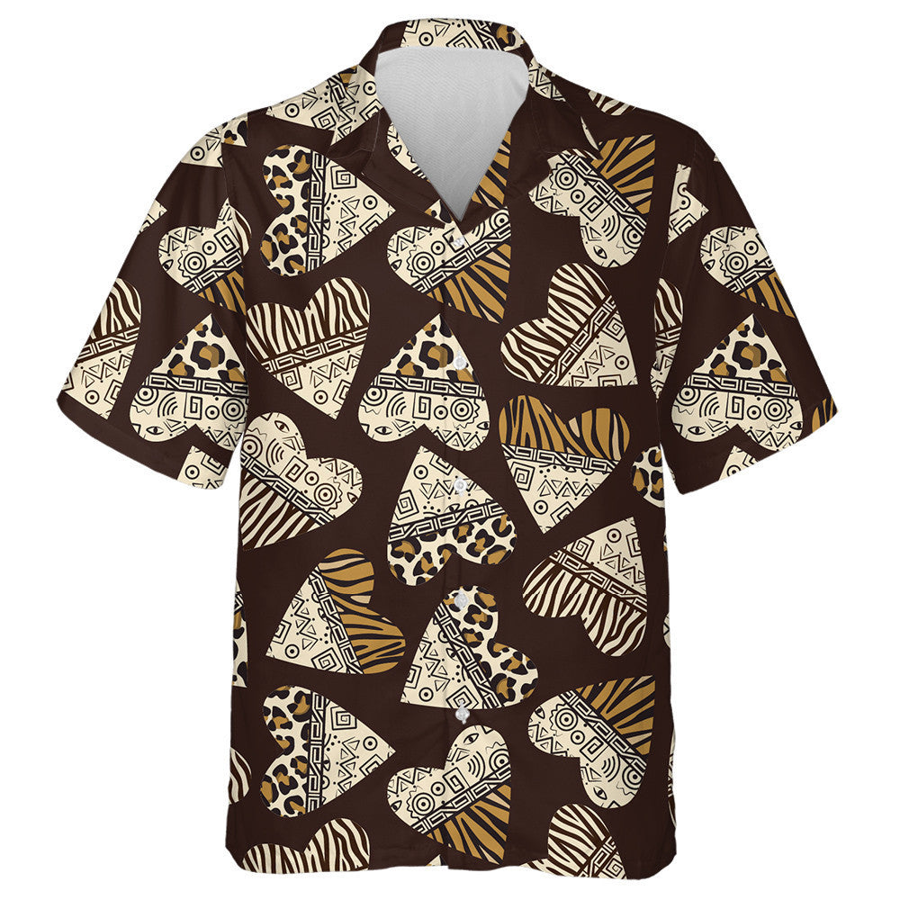 Leopard Spots Background With Hearts Animal Skin Hawaiian Shirt, Hawaiian Shirt Gift, Christmas Gift
