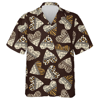 Leopard Spots Background With Hearts Animal Skin Hawaiian Shirt, Hawaiian Shirt Gift, Christmas Gift
