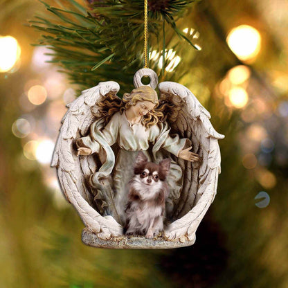 chihuahua Angel Hug Winter Love Two Sided Christmas Plastic Hanging Ornament, Happy Christmas Ornament, Christmas Gift, Christmas Decoration