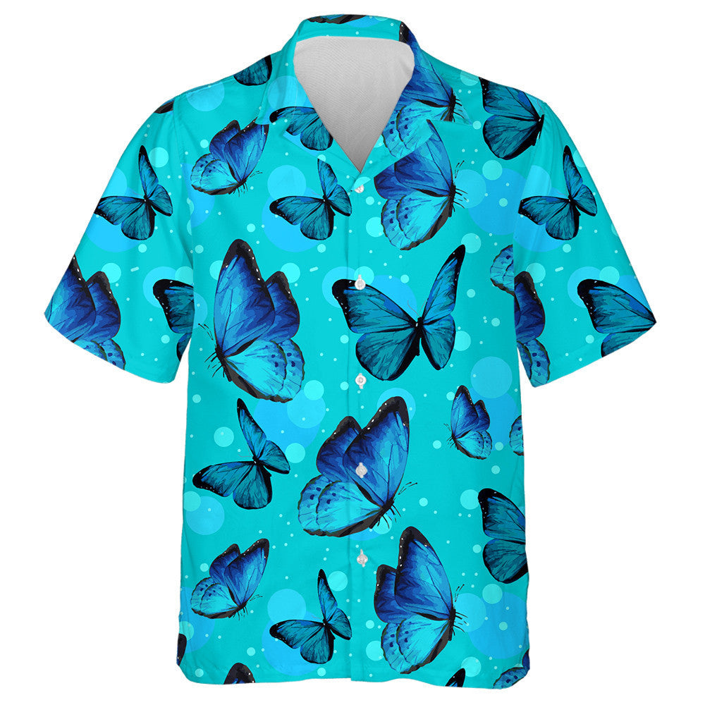 Theme Turquise Butterflies And Blue Bubbles Hawaiian Shirt,Hawaiian Shirt Gift, Christmas Gift