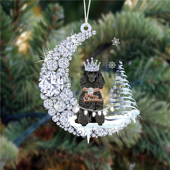 Poodle (4) Diamond Moon Shaped Flat Acrylic Moon Ornament,Christmas Decoration