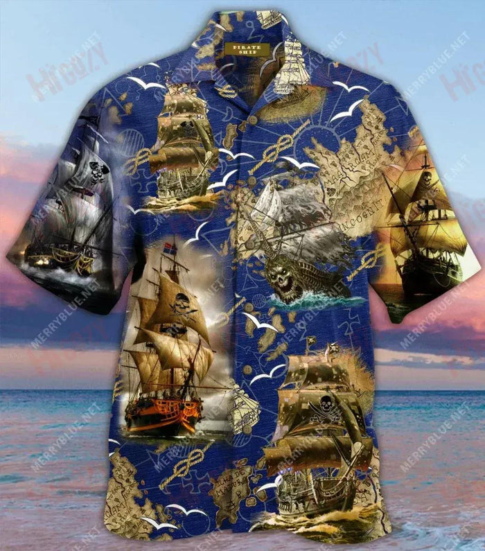 Amazing Pirate Ship Unisex Hawaiian Shirt Hobbies Short Sleeve Tropical Shirts For Men Hawaiian Shirts For Men, Hawaiian Shirt Gift, Christmas Gift