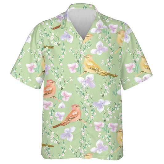 Beautiful Birds And Violet Flower And Leaves Hawaiian Shirt, Hawaiian Shirt Gift, Christmas Gift
