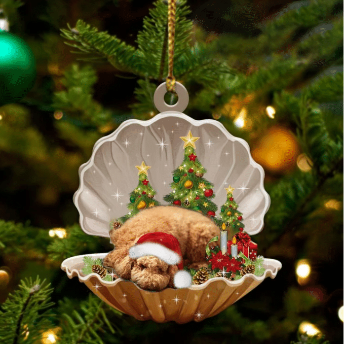 Cute Poodle Sleeping in Pearl Dog Christmas Ornament Flat Acrylic, Pet Love Gift, Christmas Ornament, Christmas Gift