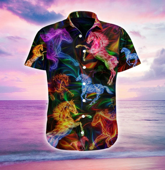 Vivid Color Of Horse Fantasy Design Hawaiian Shirt, Hwaiian For Gift