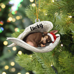 Brown Chihuahua Sleeping Angel Christmas Flat Acrylic Dog Ornament Memorial Dog Gift, Christmas Gift, Christmas Decoration