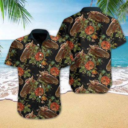 Horse Embroidery The Blooming Design Hawaiian Shirt, Hawaiian For Gift