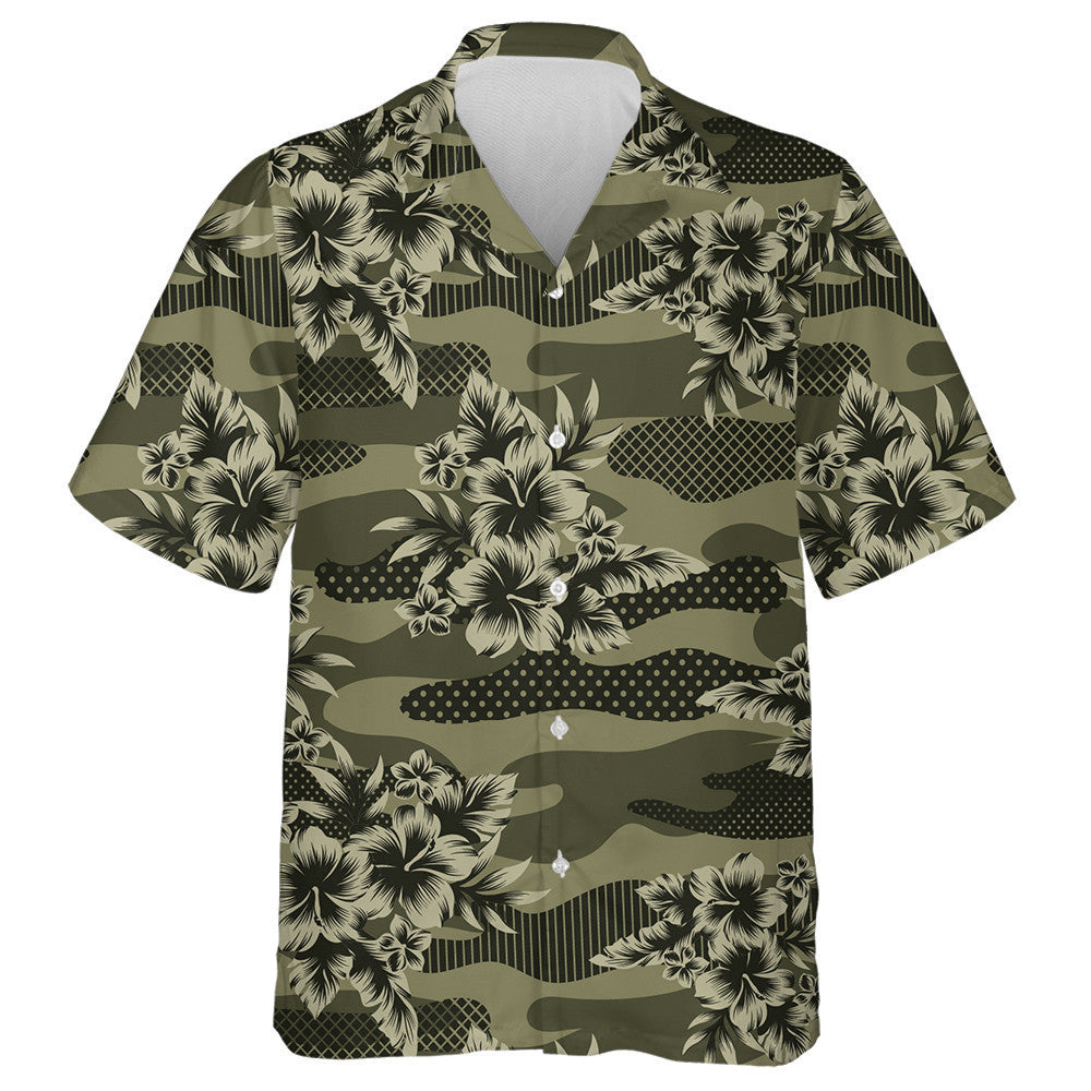 Dark Green Tropical Jungle Flower Camouflage Pattern Hawaiian Shirt, Hawaiian Shirt Gift, Christmas Gift