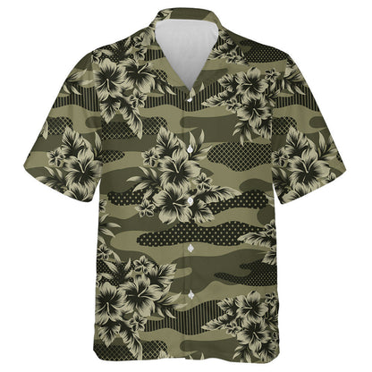 Dark Green Tropical Jungle Flower Camouflage Pattern Hawaiian Shirt, Hawaiian Shirt Gift, Christmas Gift