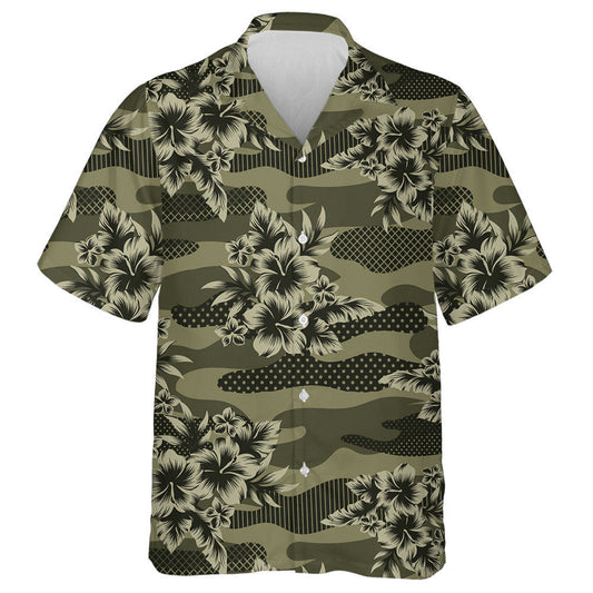 Dark Green Tropical Jungle Flower Camouflage Pattern Hawaiian Shirt, Hawaiian Shirt Gift, Christmas Gift
