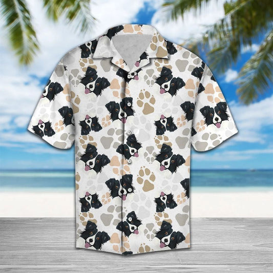 Cute Collie Face With Paw Pattern Hawaiian Shirt,Hawaiian Shirt Gift, Christmas Gift