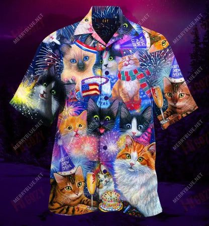 Guíonn Cait Athbhliain faoi Mhaise Duit Léine Haváise Gearr Samhradh Aloha Shirt Léine Oirbheartaíochta Haváís Patrún Léine Haváíais, Bronntanas Léine Haváís, Bronntanas Nollag