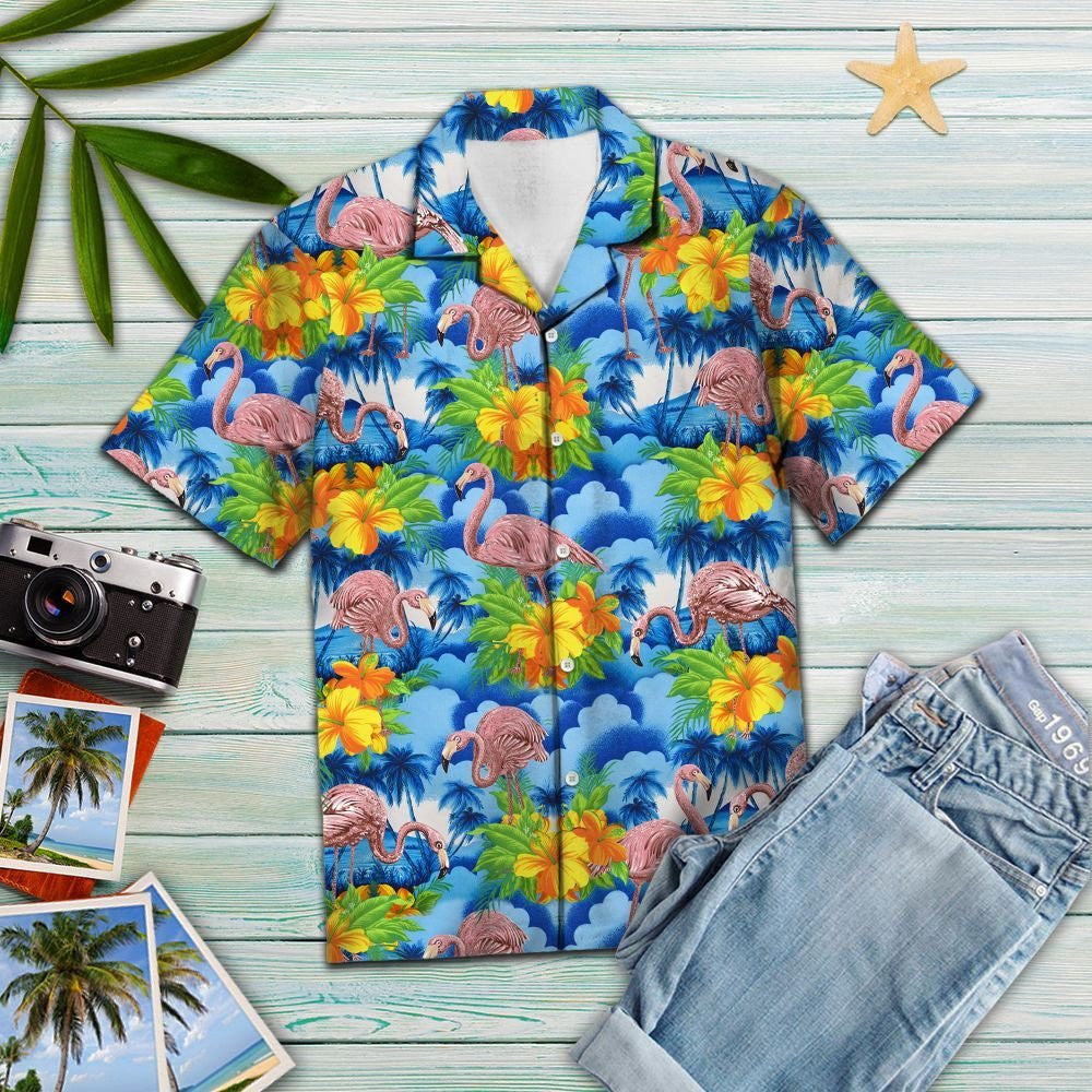 Flamingo Blue Hawaiian Vintage Hawaiian Shirt,Hawaiian Shirt Gift, Christmas Gift