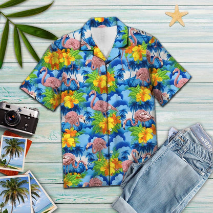 Flamingo Blue Hawaiian Vintage Hawaiian Shirt,Hawaiian Shirt Gift, Christmas Gift