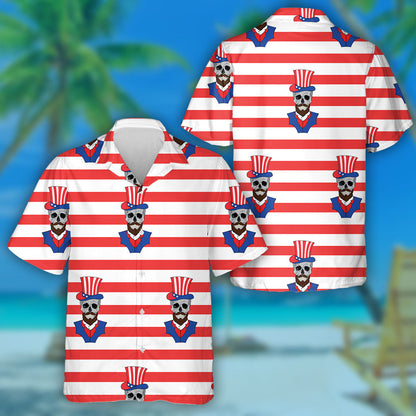 Skulls Oíche Shamhna Lochlannach Le Féasóg I Léine Haváí Meiriceánach Hat, Bronntanas Léine Haváís, Bronntanas Nollag