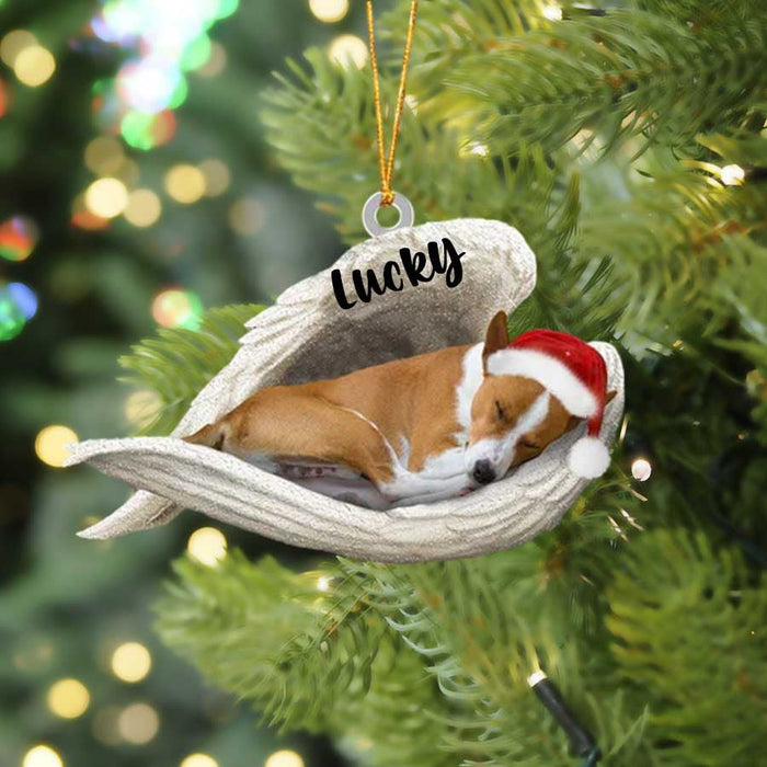 Basenji Sleeping Angel Christmas Flat Acrylic Dog Ornament Memorial Dog Gift,Christmas Shape Ornament, Happy Christmas Ornament, Christmas Ornament Gift, Christmas Gift, Christmas Decoration