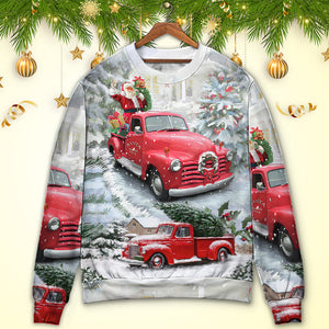 Christmas Santa Claus Red Truck Xmas Is Coming Art Style Ugly Christmas Sweater, Christmas Gift, Gift Christmas 2024