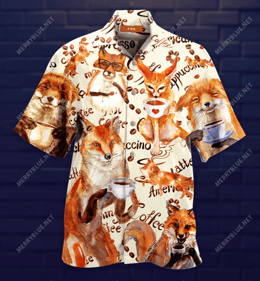 Enjoy Coffee With Fox Hawaiian Shirt_Hawaiian Shirt Gift, Christmas Gift