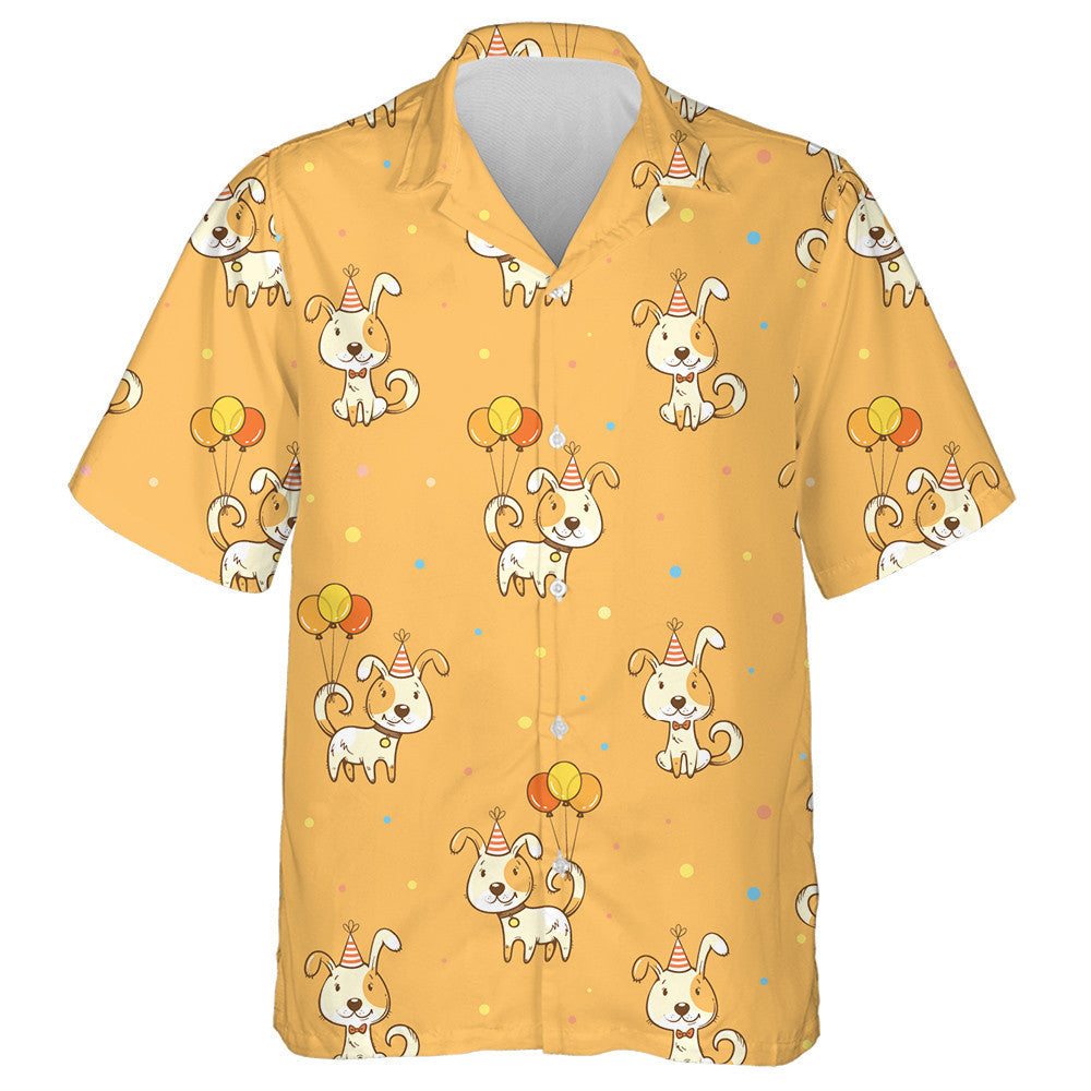 Cartoon Dogs In Party Hats Isolated Background Hawaiian Shirt, Hawaiian Shirt Gift, Christmas Gift