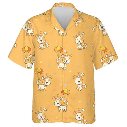 Cartoon Dogs In Party Hats Isolated Background Hawaiian Shirt, Hawaiian Shirt Gift, Christmas Gift