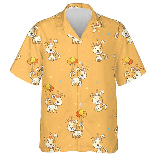 Cartoon Dogs In Party Hats Isolated Background Hawaiian Shirt, Hawaiian Shirt Gift, Christmas Gift