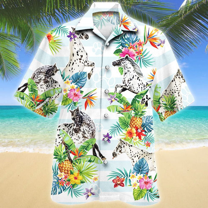 Appaloosa Horse Tropical Flower And Leaves Pattern Hawaiian Shirt, Hawaiian Shirt Gift, Christmas Gift