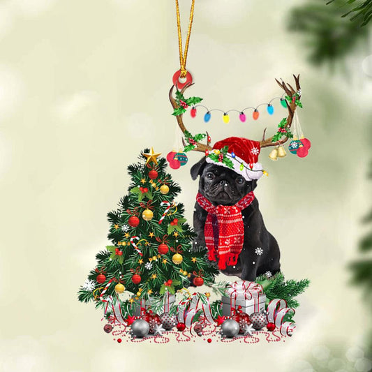 BLACK Pug-Christmas Tree Gift Hanging Christmas Plastic Hanging Ornament, Christmas Ornament Gift, Christmas Gift, Christmas Decoration