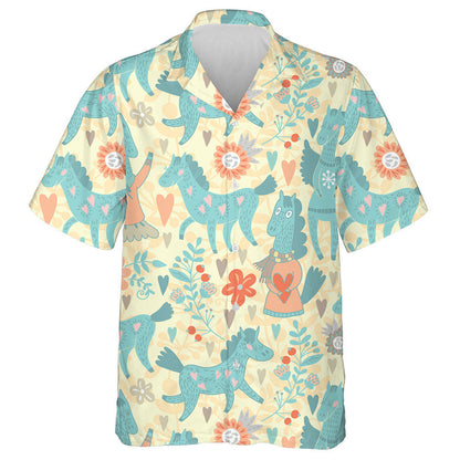 Cartoon Funny Horses In Cute Colors Hawaiian Shirt, Hawaiian For Gift