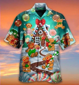 Sweet Gingerbread And Cane Christmas Themed Hawaiian Shirt, Hawaiian Shirt Gift, Christmas Gift