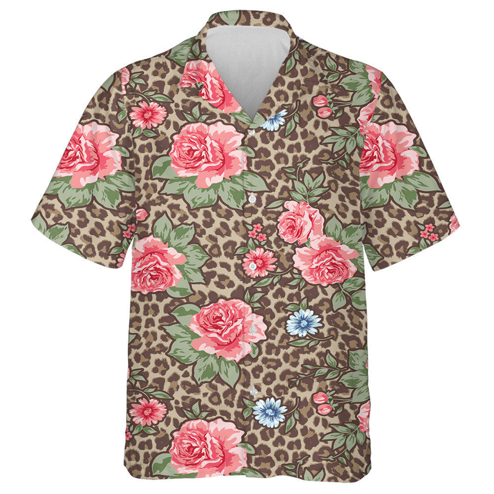 Vintage Roses On Animal Leopard Skin Background Hawaiian Shirt, Hawaiian Shirt Gift, Christmas Gift