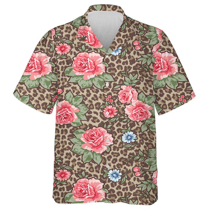 Vintage Roses On Animal Leopard Skin Background Hawaiian Shirt, Hawaiian Shirt Gift, Christmas Gift