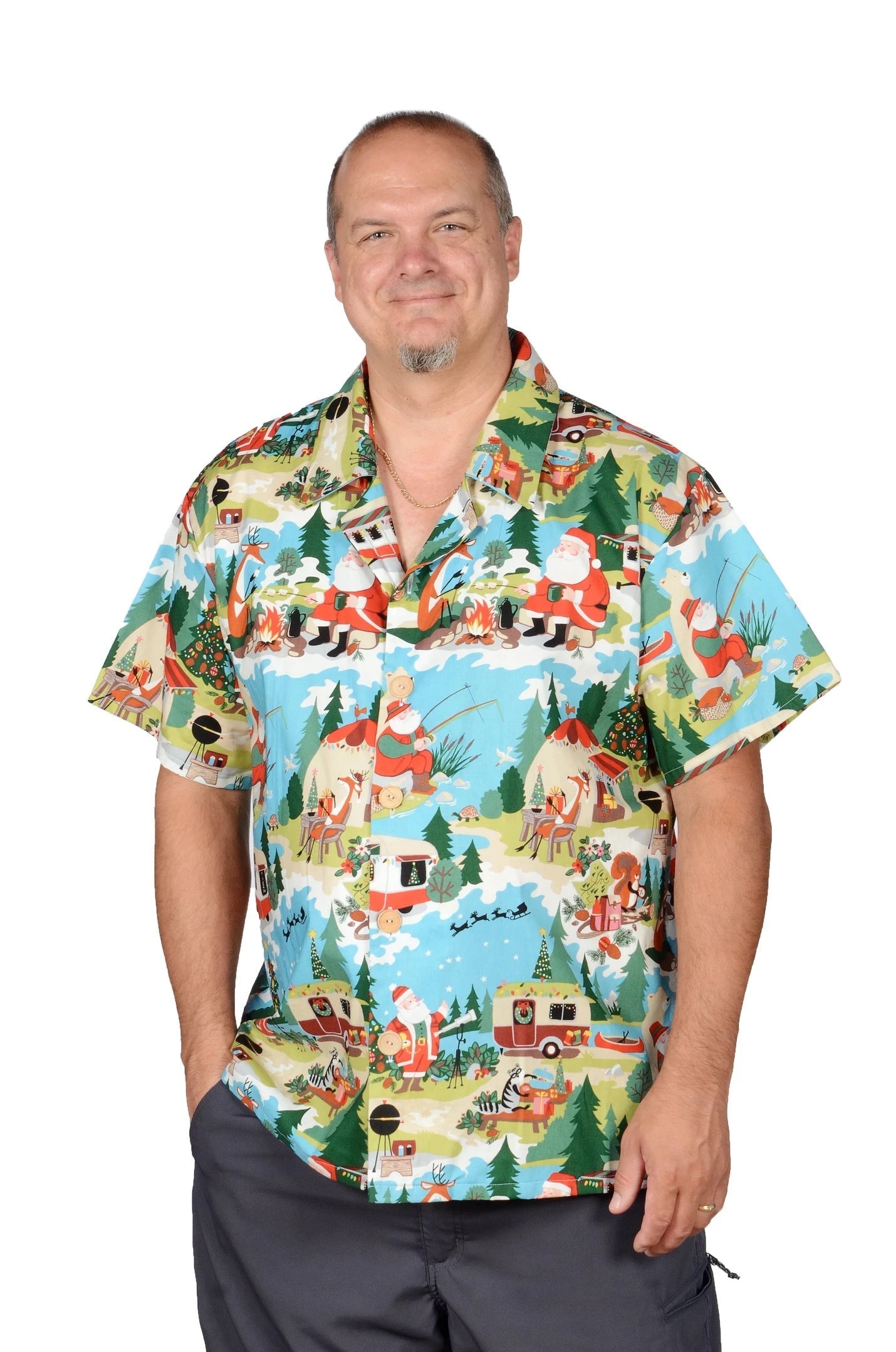 Camping Santa Loving Hometown Christmas Design Hawaiian Shirt, Hawaiian Shirt Gift, Christmas Gift