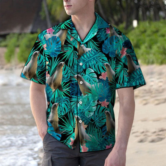 Happy Seal Playing In Tropical Jungle Pattern Hawaiian Shirt, Hawaiian Shirt Gift, Christmas Gift