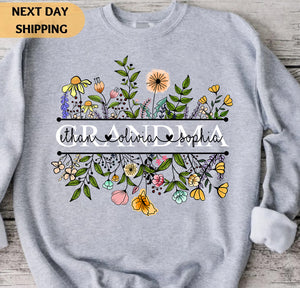 Personalized Grandma T-shirts, Custom Name Shirts, Wildflower Gifts Shirts, Grandma Garden