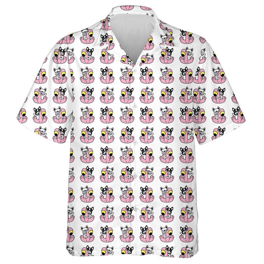 Bulldog Swimming Ring Flamingo Pool Beach Hawaiian Shirt, Hawaiian Shirt Gift, Christmas Gift