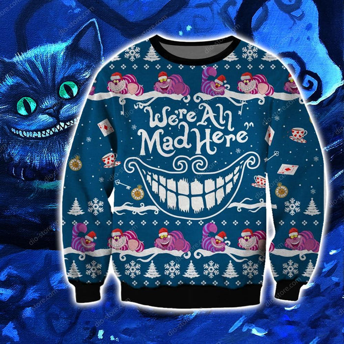 Cheshire Cat Knitting Pattern 3D Print Ugly Sweater Hoodie All Over Printed, Christmas Ugly Sweater,Christmas Gift,Gift Christmas 2022